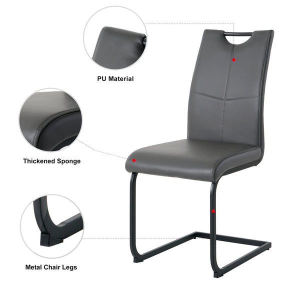 English Elm Modern White Pu Leather Dining Chairs with Black Metal Legs Ergonomic Set of 2 Charcoal+Grey W210P199090