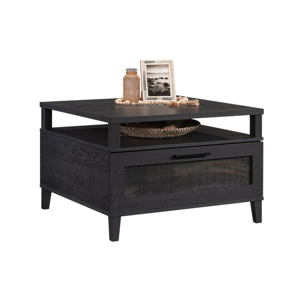 English Elm Coffee Coffee Table with Gold-Tone Accents and Two Drawers for Stylish Living Room Storage and Decor Black B356P402597