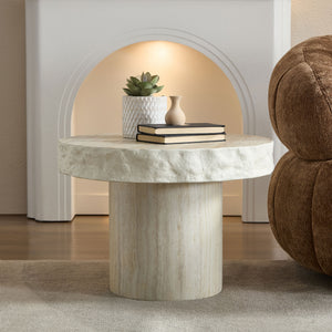 English Elm 23.82 Inch Round Fiberglass Coffee Table Sculptural Stone Texture for Modern Living Rooms W876P450500