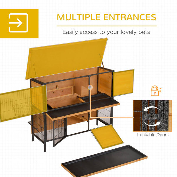 English Elm PawHut Heavy Duty 43" Steel Dog Crate with Wheels, Removable Tray, Top Access & Foldable Bowl Holder Light Yellow W2225P217660