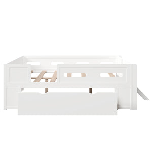 English Elm Wood Twin Platform Bed for Kids with Fence Guardrail and Under Storage Drawer White N709P385776K