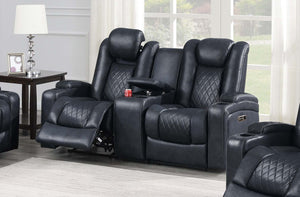 English Elm Modern Power Reclining Loveseat Leatherette Upholstered with Console Cup Holders B011P467546