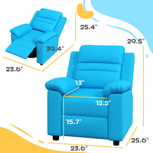 English Elm Qaba Kids Recliner Chair - Cozy Toddler Sofa With Recline, Armrest & Footrest For Ages 3-9, Blue W2225P229378-GIGA