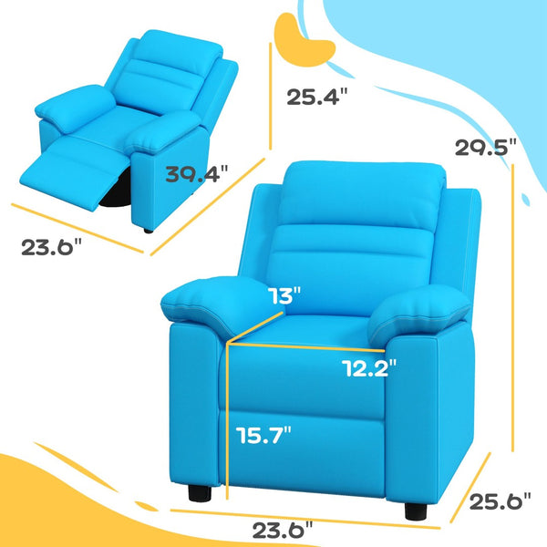 English Elm Qaba Kids Recliner Chair - Cozy Toddler Sofa With Recline, Armrest & Footrest For Ages 3-9, Blue W2225P229378-GIGA