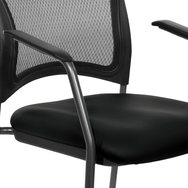 OSP Home Furnishings Progrid Mesh Back Stackable Chair with Titanium Frame for Conference Rooms Black 86710R-R107