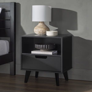 Hans Sleek Mid-Century Modern Nightstand with 1 Drawer and Open Cubby for Stylish Storage Solutions