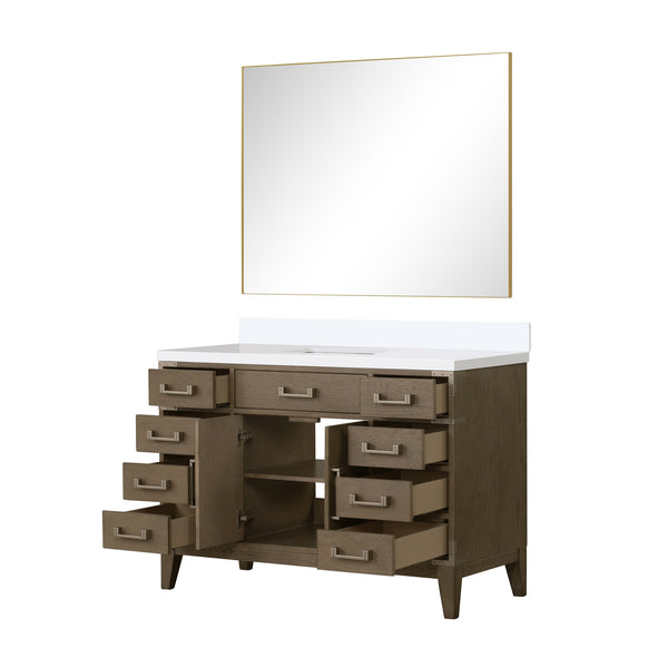 English Elm Grey Oak Single Bath Vanity Set With Cultured Marble Top & 46" Matching Mirror - Stylish Storage Solution! B2731S01473