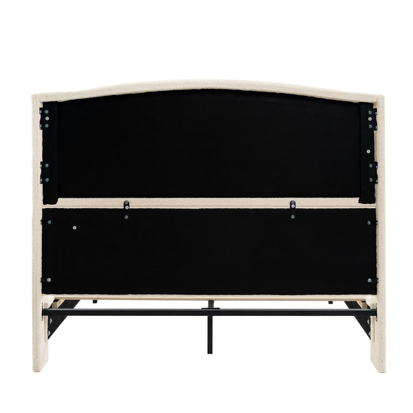 English Elm Queen Platform Bed Teddy Velvet Upholstered Tall Headboard Solid Wood Legs Modern W1716P335671