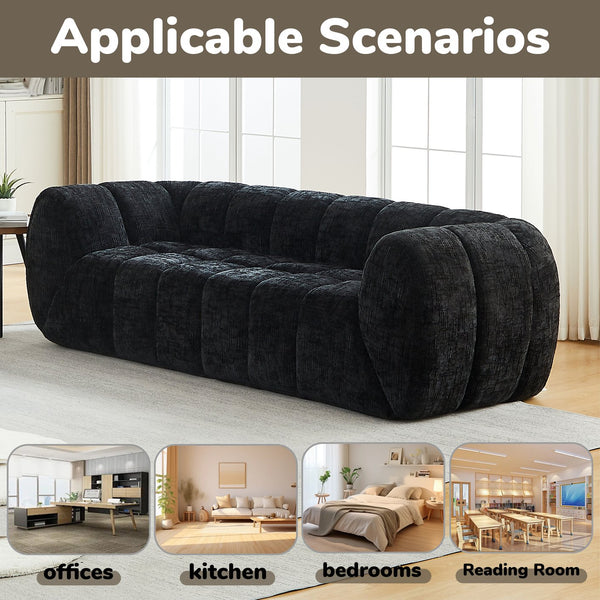 English Elm Chenille Cloud Sofa Quilted Checkered Seat Pure Foam Deep Cushion Contemporary Living Room Black W834S00640