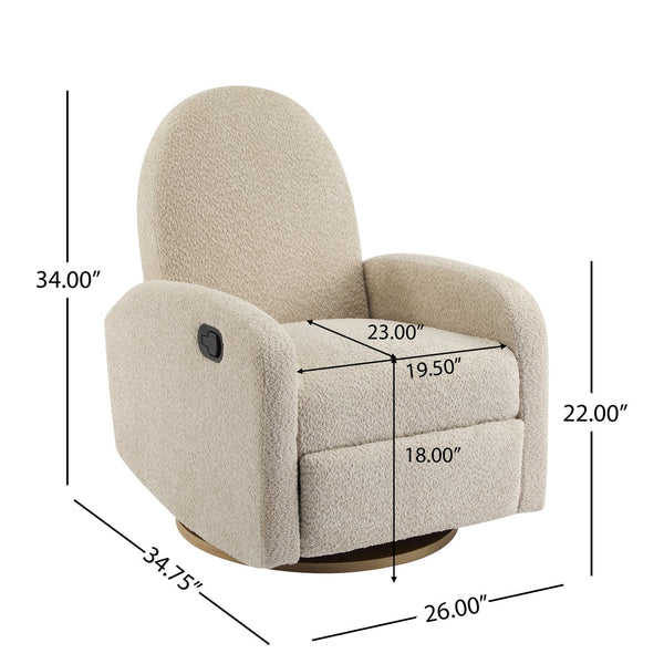 English Elm 360 Swivel Glider Recliner with Solid Wood Base Contemporary Upholstered Lounge Chair Almond N771P363407V