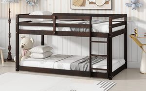 English Elm Solid Twin Over Twin Bunk Bed In Espresso Finish – Sturdy Rubberwood With Ladder & Strengthened Slats W504P191669-GIGA