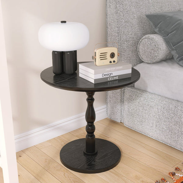 English Elm 23'' Black Accent Round Table - Modern 23" Small Side Table with Solid Wood Legs, Water-Resistant MDF, Versatile Nightstand W2295P339118