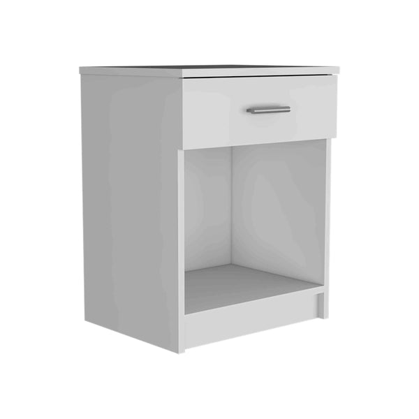 English Elm Eco Nightstand with Spacious Drawer and Open Shelf, Compact 21.7" Height Durable Laminated Finish White 25.6 L x 18.5 W x 5.5 H B20091853