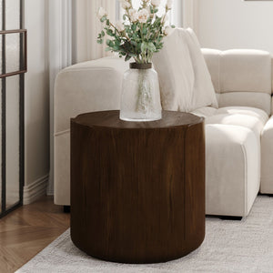 English Elm 19.29"h Tulip Mgo Round Accent Table Waterproof Wood Grain Finish Patio or Living Room Brown W757P387423