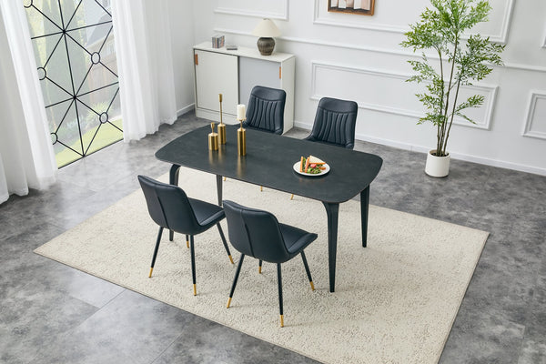 English Elm Modern Sintered Stone Rectangular Dining Table with Gold Accent Metal Base W3493S00015