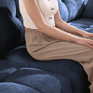 English Elm 3-Seater Sofa Set With 3 Ottomans & Pillows - Elegant Blue Chenille, Solid Wood Frame, Stylish Comfort W714S01151