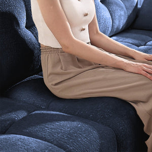 English Elm Three-Seat Sofa Set With Ottoman, Textured Blue Chenille & High-Resilience Cushions For Comfort W714S01149-GIGA