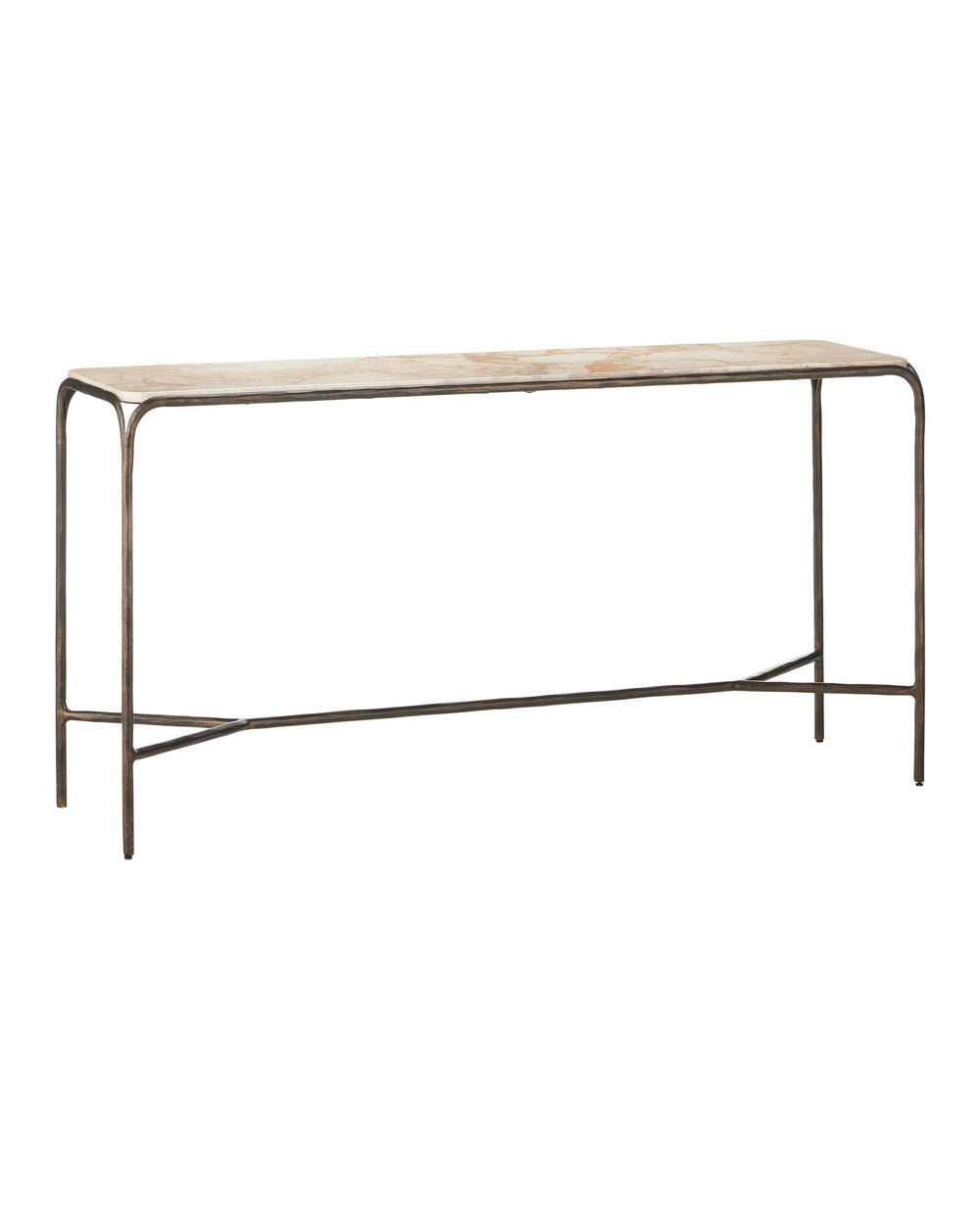 Currey & Company Crema Console Table - Industrial Elegance With Hand-forged Design And Warm Bronze Finish, Versatile Style Natural Marble ,Iron 4000-0219-currey-company