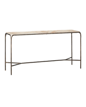 Currey & Company Crema Console Table - Industrial Elegance With Hand-forged Design And Warm Bronze Finish, Versatile Style Natural Marble ,Iron 4000-0219-currey-company