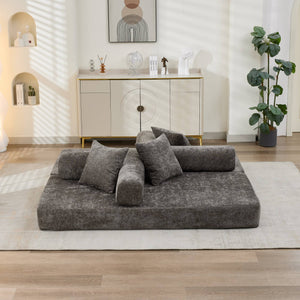 English Elm Comfy Convertible Folding Mattress Couch with Chenille Comfort, Space-Saving Floor Sofa Bed 3-Tier Gray W1143P364840