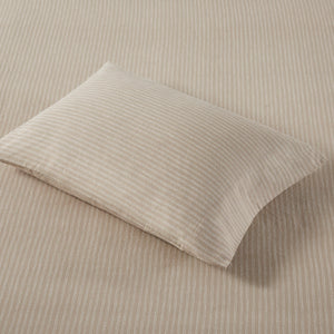 JLA Home Beautyrest - 4 Cozy Cotton Flannel Sheet Set Oversized Deep-Pocket 4-Piece OEKO-TEX Soft Brushed Warmth Every Night Beige/White Stripes BR20-4173