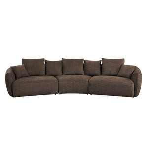 English Elm Bash Macca Anthology Boucle Sofa with Pillows Brown — Cozy Full-Foam Seat, Tsuga Wood Frame, Removable Covers B2726S00057