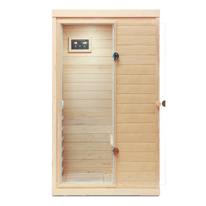 English Elm Hemlock Wood Single Person Far Infrared Sauna with Bluetooth Speaker and Glass Door W632S00007