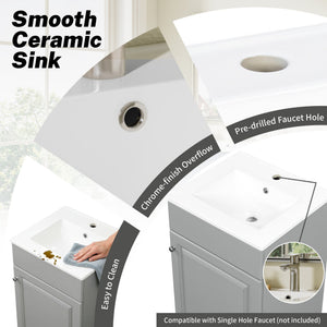 English Elm [video] 20 Inch Freestanding Bathroom Vanity with Ceramic Sink Soft Close Cabinet Gray N759P237946E