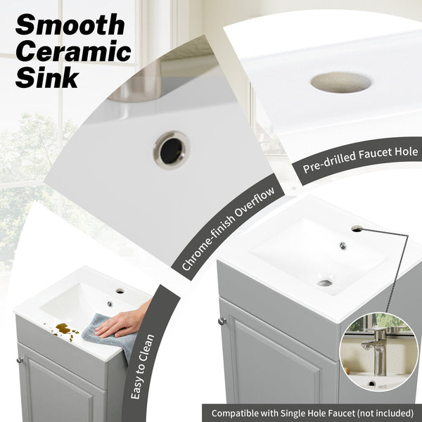 English Elm [video] 20 Inch Freestanding Bathroom Vanity with Ceramic Sink Soft Close Cabinet Gray N759P237946E