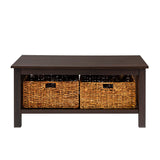 English Elm Walker Edison - Coastal Coffee Table With Lower Shelf And Faux Rattan Baskets - Espresso