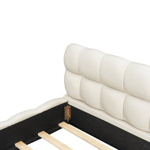 English Elm King Channel Stitched Linen Platform Bed Low Profile Contemporary Upholstered Frame Beige N737P387605A