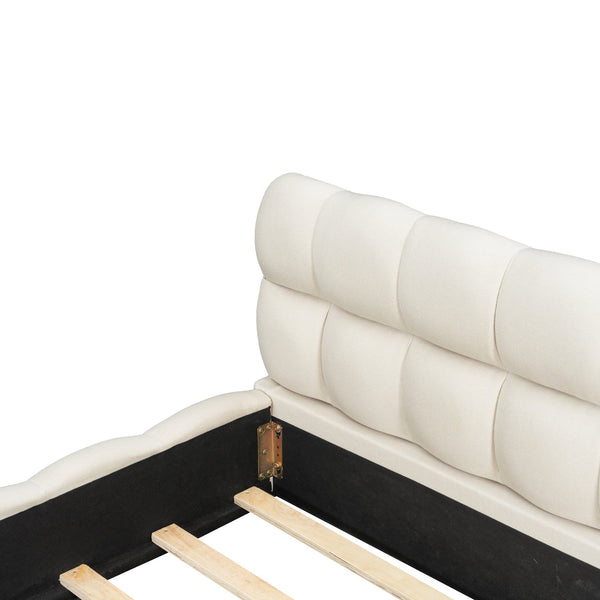English Elm King Channel Stitched Linen Platform Bed Low Profile Contemporary Upholstered Frame Beige N737P387605A