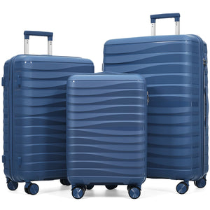 English Elm Premium Polypropylene Hard Shell Luggage Set Three Piece with Tsa Locks Spinner Wheels Blue N726P460073N