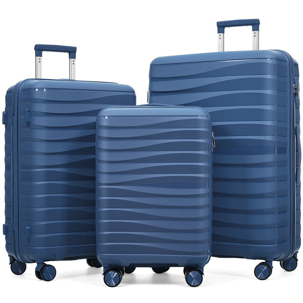 English Elm Premium Polypropylene Hard Shell Luggage Set Three Piece with Tsa Locks Spinner Wheels Blue N726P460073N