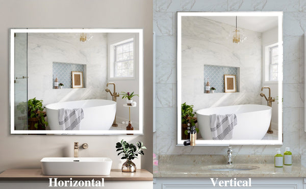 English Elm 32x40 LED Bathroom Vanity Mirror Silver Frame IP44 Anti-Fog Touch Dimmer Memory Tray Modern Smart W708P176758
