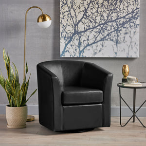 English Elm Swivel Barrel Club Chair Upholstered 360 Degree Base for Living Room Reading Nook Black 57685.00