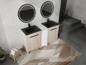 English Elm 60 Inch Freestanding Bathroom Vanity With Black Ceramic Sink, Soft-Close Doors & Storage Solutions W999S00317