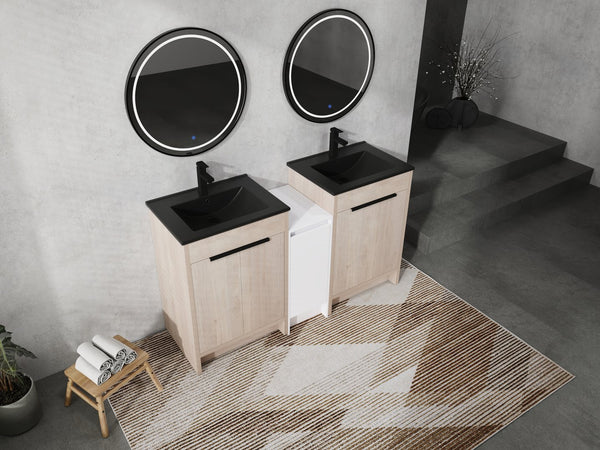 English Elm 60 Inch Freestanding Bathroom Vanity With Black Ceramic Sink, Soft-Close Doors & Storage Solutions W999S00317