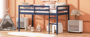 English Elm Solid Twin Loft Bed with Ladder and Reinforced Slats for Storage-Friendly, Space-Saving Bedrooms Blue W504P190958