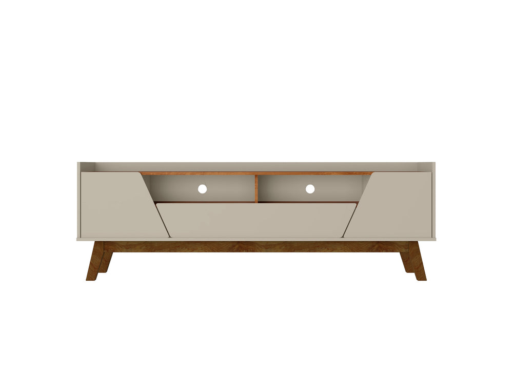 English Elm Marcus 71" TV Stand with Soft-Close Doors, Cable Management, Solid Pine Legs, 70" TV Ready Brown+Beige Gray B365P397914
