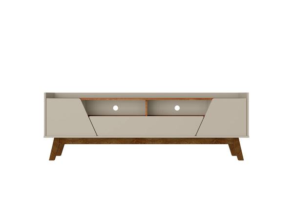 English Elm Marcus 71" TV Stand with Soft-Close Doors, Cable Management, Solid Pine Legs, 70" TV Ready Brown+Beige Gray B365P397914