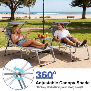 English Elm Folding Outdoor Lounge Chair with Canopy Bungee Mesh Seat and Adjustable Recline W3162P414612