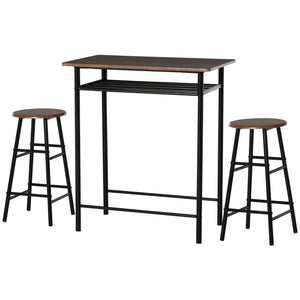 English Elm Homcom 3-Piece Counter Height Bar Table & Stool Set, Space-Saving Design With Storage Shelf, Black/Brown W2225P217932