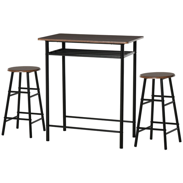 English Elm Homcom 3-Piece Counter Height Bar Table & Stool Set, Space-Saving Design With Storage Shelf, Black/Brown W2225P217932
