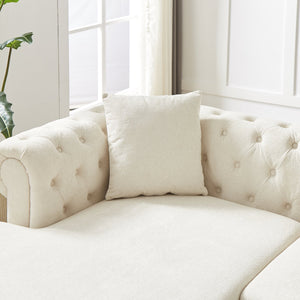 English Elm 135.5-inch Modern Chenille U-Shaped Sectional Sofa with Dual Chaise, Pull-Point Detail, Pillows, Wooden Legs Beige W1926S00045