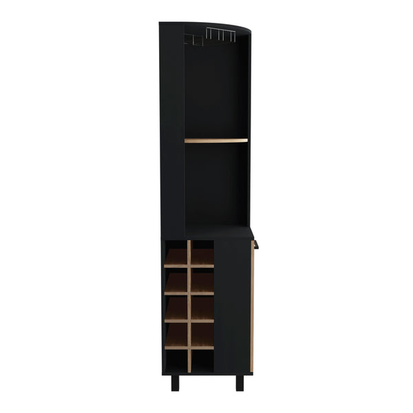 English Elm Kaia 70" Tall Corner Bar Cabinet with 4 Shelves, 10 Wine Cubbies & Stemware Storage in Black Pine B070S00307