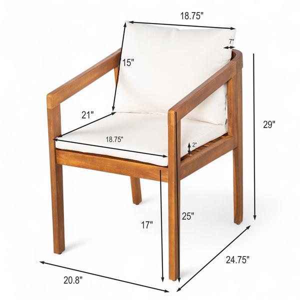 English Elm Christopher Knight Home® - Acacia Solid Acacia Wood Outdoor Dining Chairs Set of 2 with Beige Weather-Resistant Cushions, Natural Finish N776P286347B
