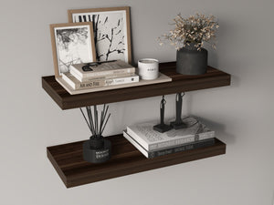 English Elm Ecco 31.5" Floating Shelves Set of 2 Dark Oak – Hidden Brackets, Sturdy Particleboard Display Storage B200P350342