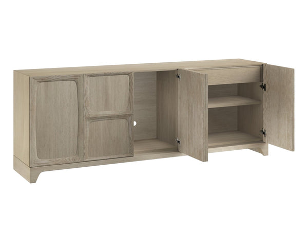 Sunpan RHAENYRA Sideboard - Elegant Sand Beige Oak Veneer with Unique Texture & Timeless Architectural Charm 110831