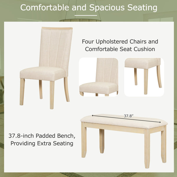 English Elm Topmax Extendable Acacia Wood Pedestal Dining Set with Bench and Upholstered Chairs N717S000054A
